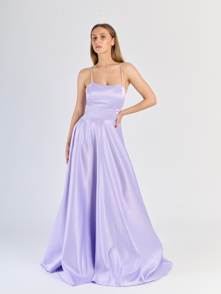 Elegant Long Satin Dress with Thin Straps – "Estella"