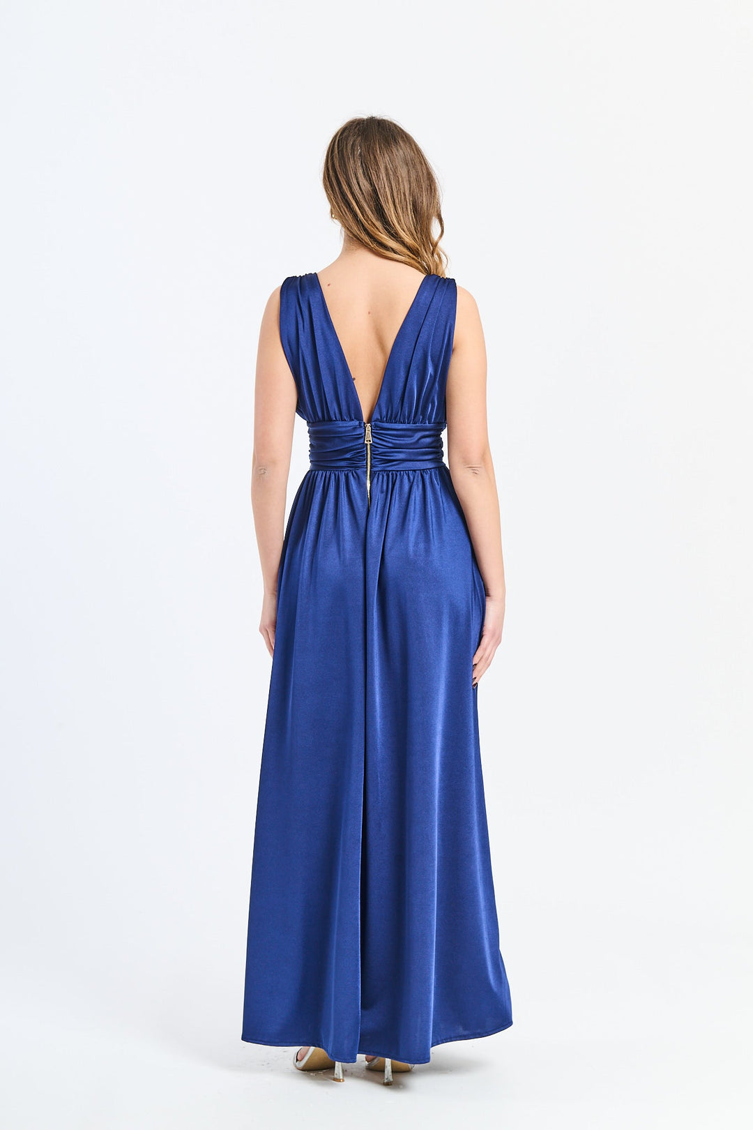 Long Satin Dress with V-Neck – Model “Aria”