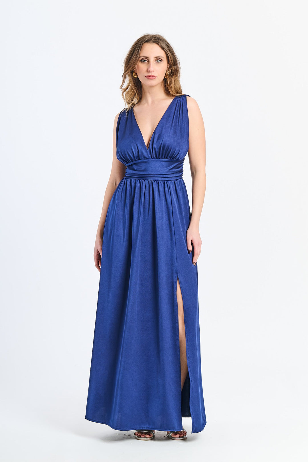 Long Satin Dress with V-Neck – Model “Aria”