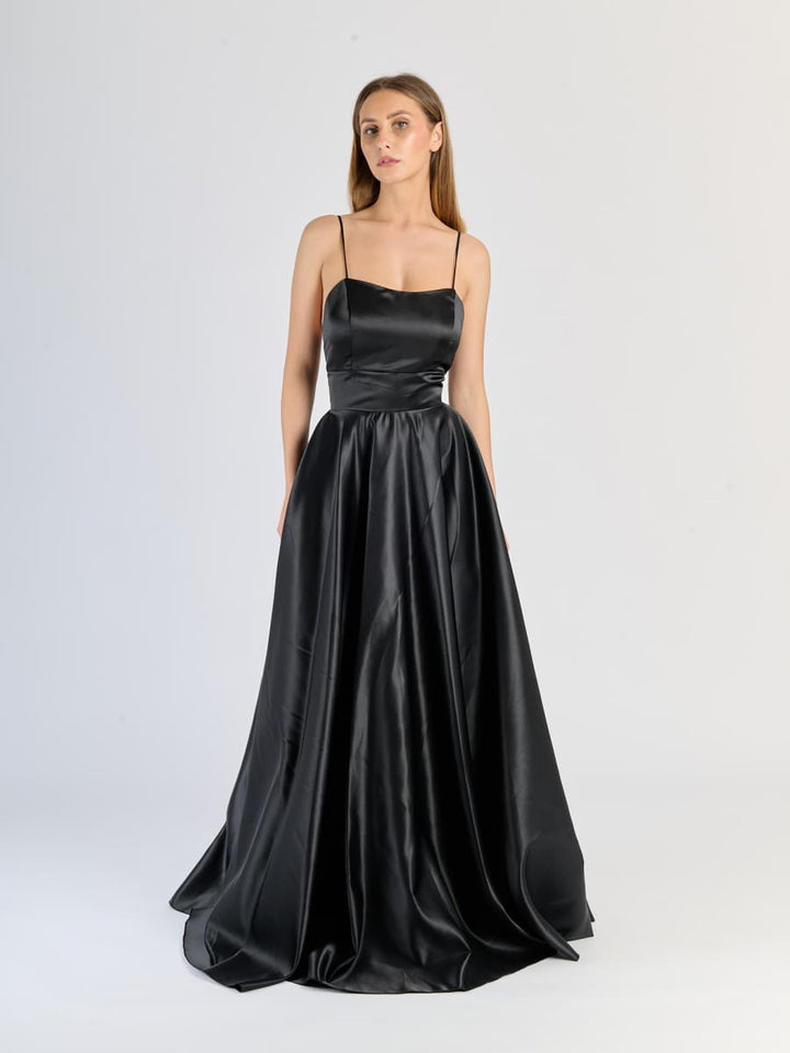Elegant Long Satin Dress with Thin Straps – "Estella"