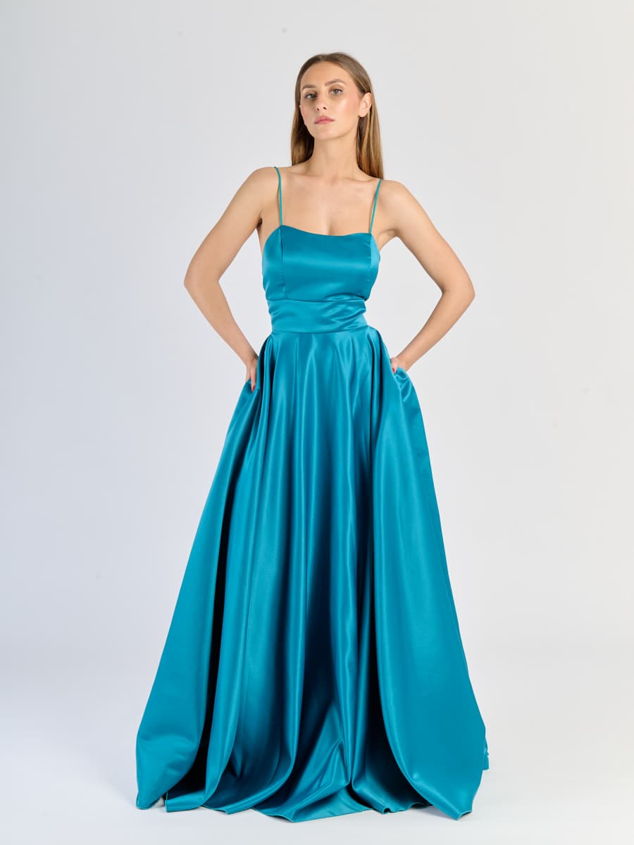 Elegant Long Satin Dress with Thin Straps – "Estella"