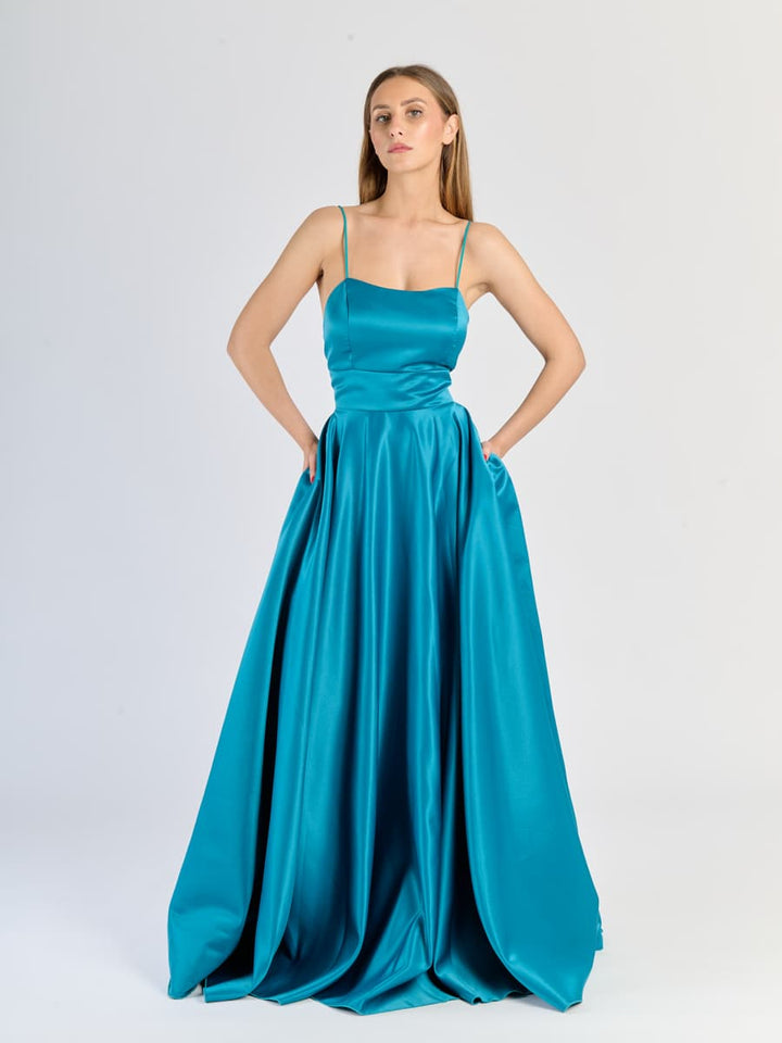 Elegant Long Satin Dress with Thin Straps – "Estella"