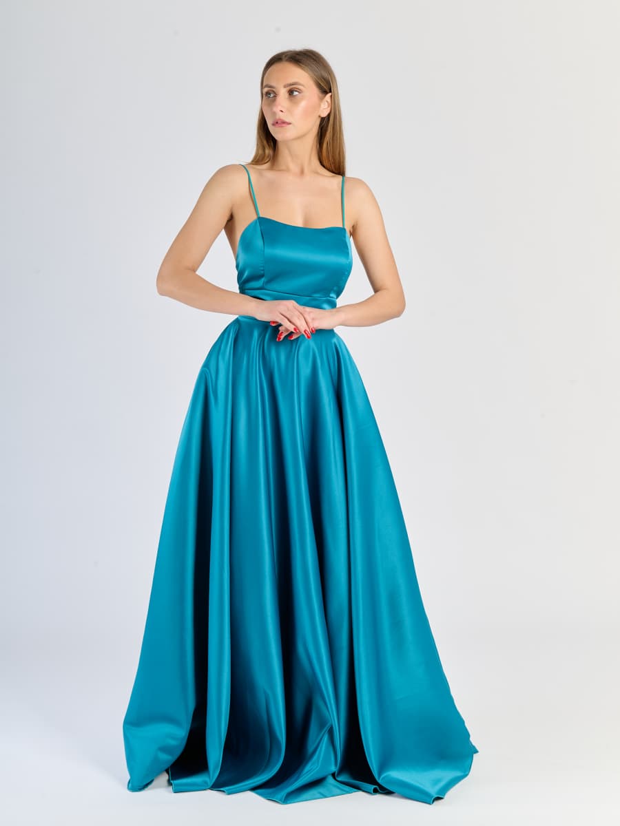 Elegant Long Satin Dress with Thin Straps – "Estella"