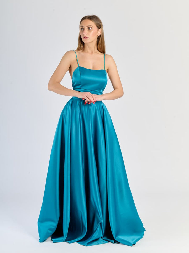 Elegant Long Satin Dress with Thin Straps – "Estella"
