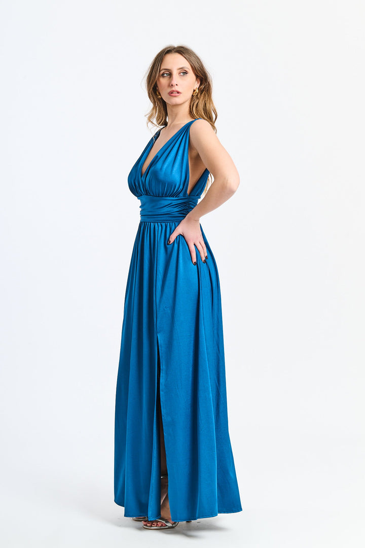 Long Satin Dress with V-Neck – Model “Aria”