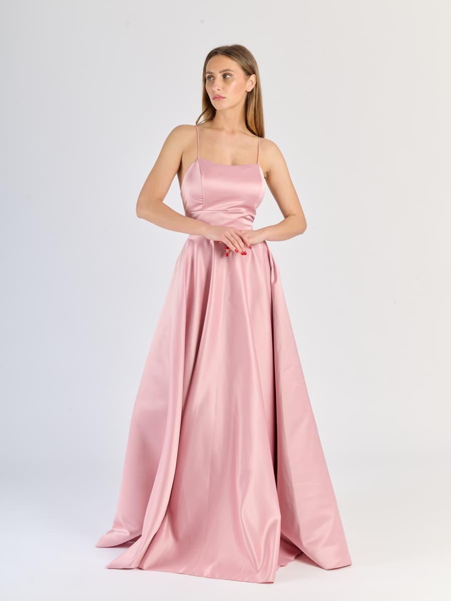 Elegant Long Satin Dress with Thin Straps – "Estella"