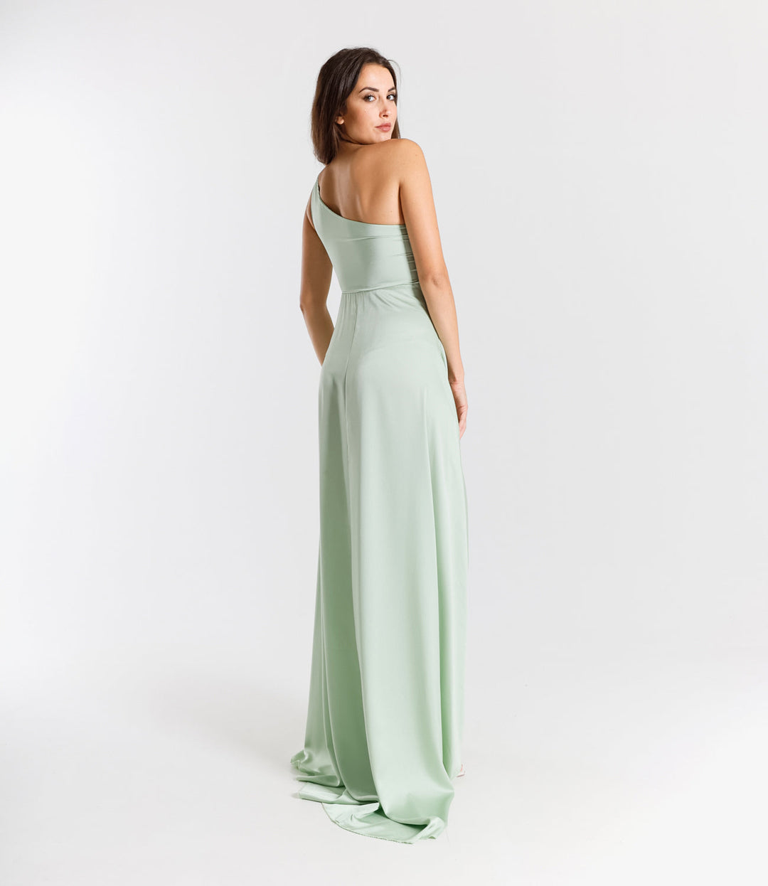 Elegant Long Dress in One-Shoulder Satin with Side Slit “Living Silk”
