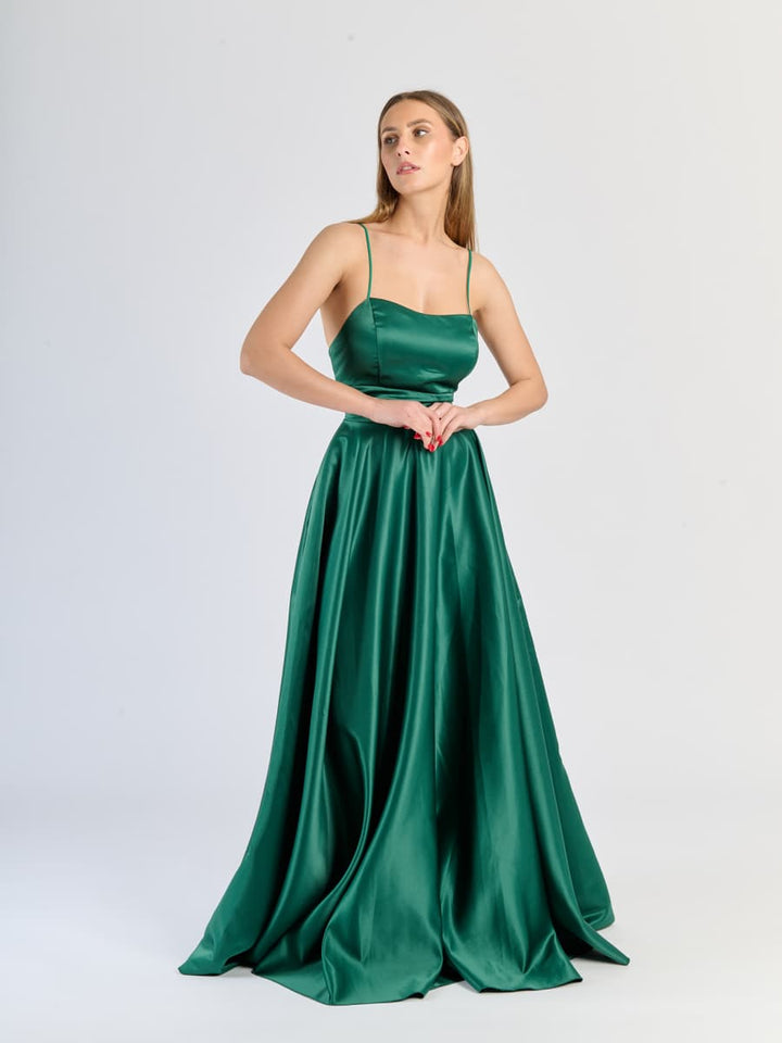 Elegant Long Satin Dress with Thin Straps – "Estella"