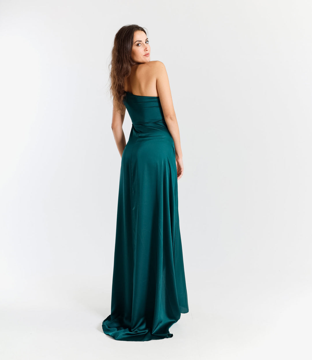 Elegant Long Dress in One-Shoulder Satin with Side Slit “Living Silk”