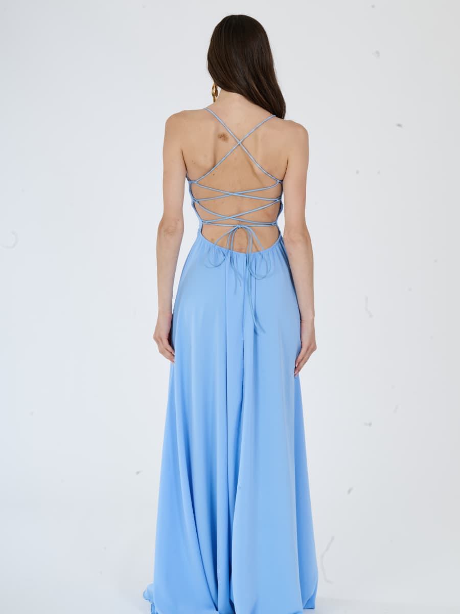 "Delfina" Dress – Elegant Long Dress in Polyester with Thin Straps and Tied Back