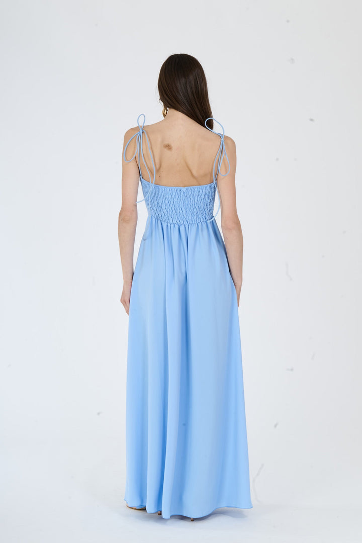 "Isadora" Dress – Long Polyester Dress with Slit and Tied Straps