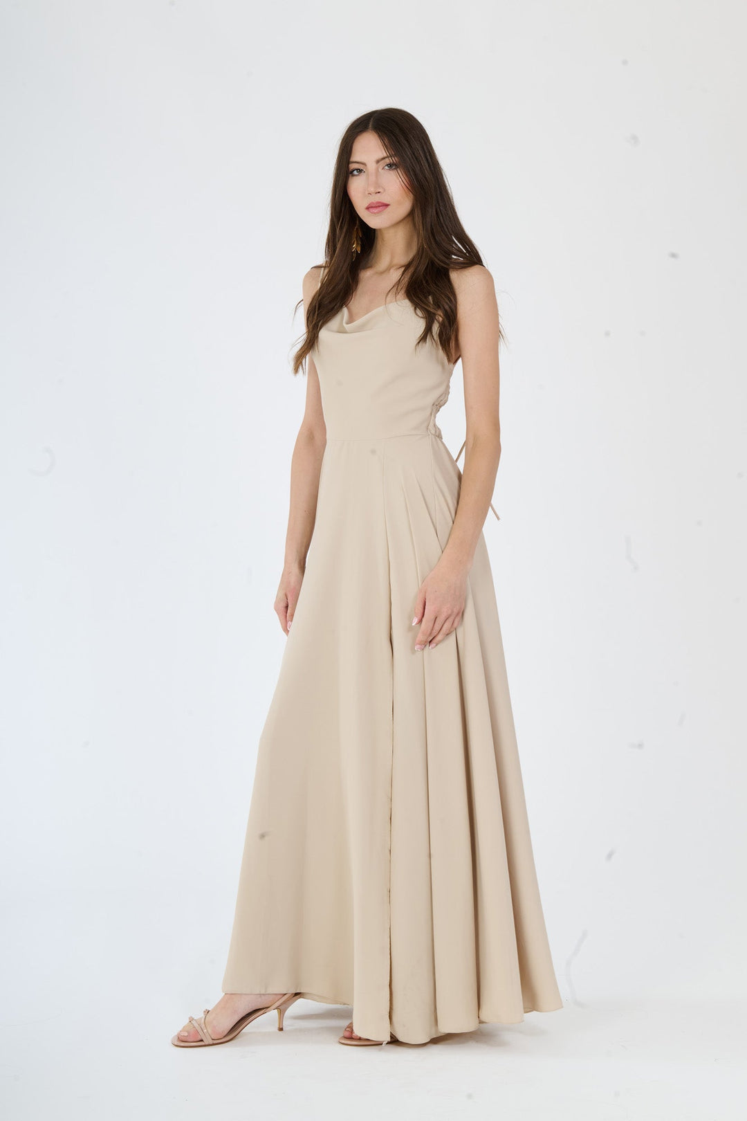 "Isadora" Dress – Long Polyester Dress with Slit and Tied Straps