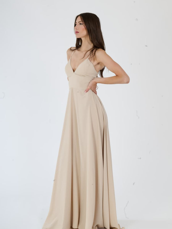 "Delfina" Dress – Elegant Long Dress in Polyester with Thin Straps and Tied Back