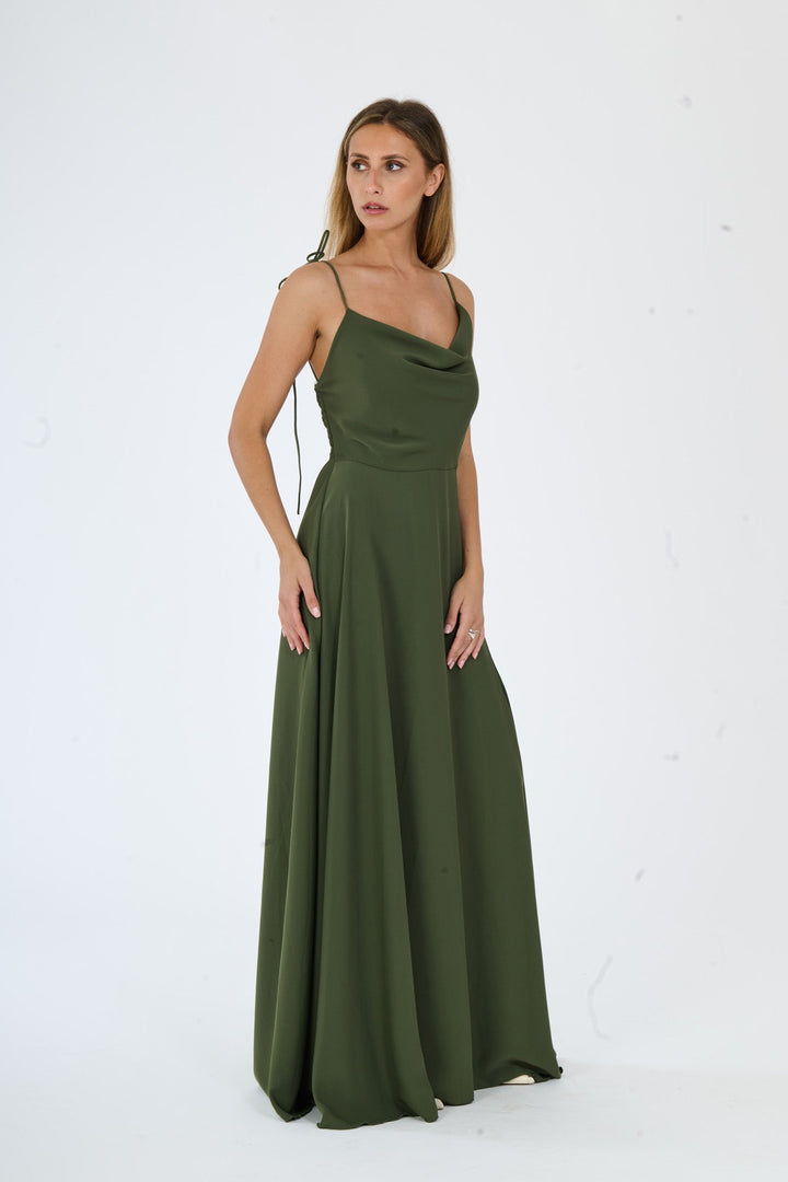 "Isadora" Dress – Long Polyester Dress with Slit and Tied Straps