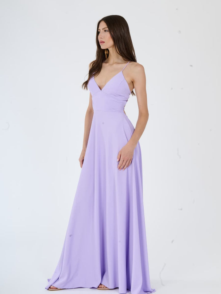 "Delfina" Dress – Elegant Long Dress in Polyester with Thin Straps and Tied Back