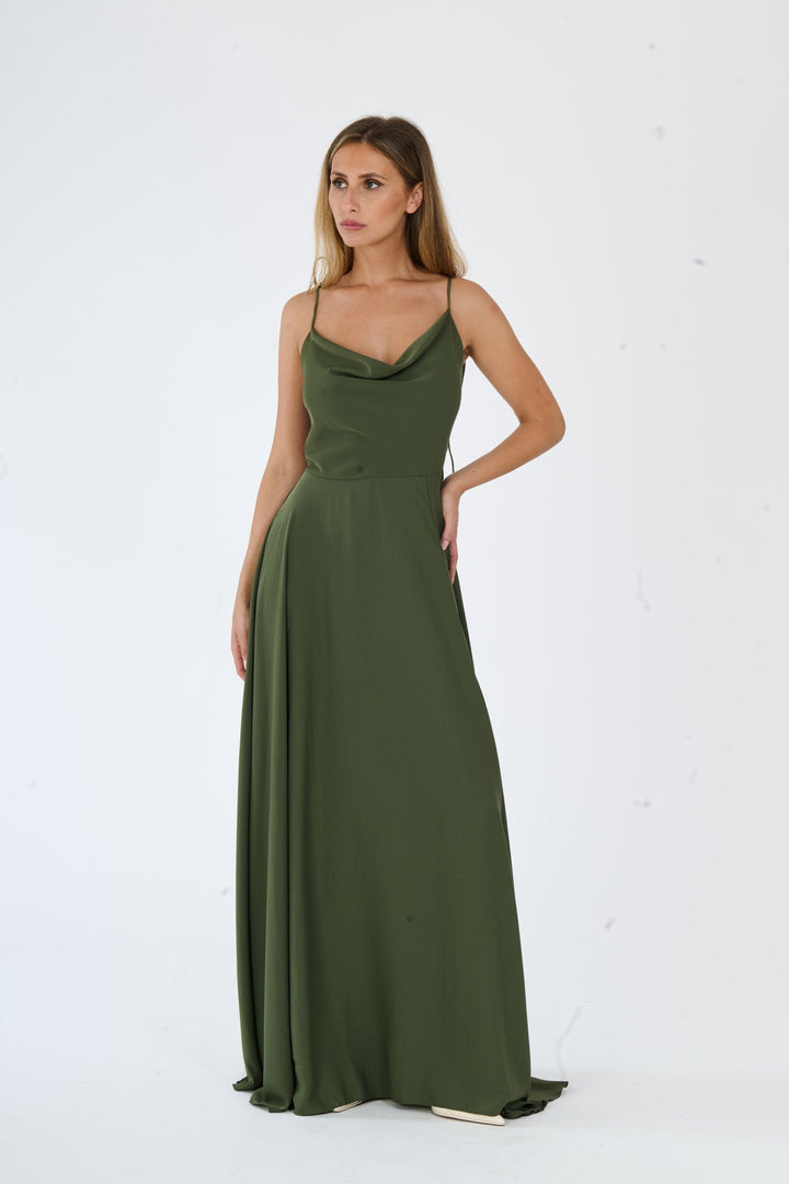 "Isadora" Dress – Long Polyester Dress with Slit and Tied Straps
