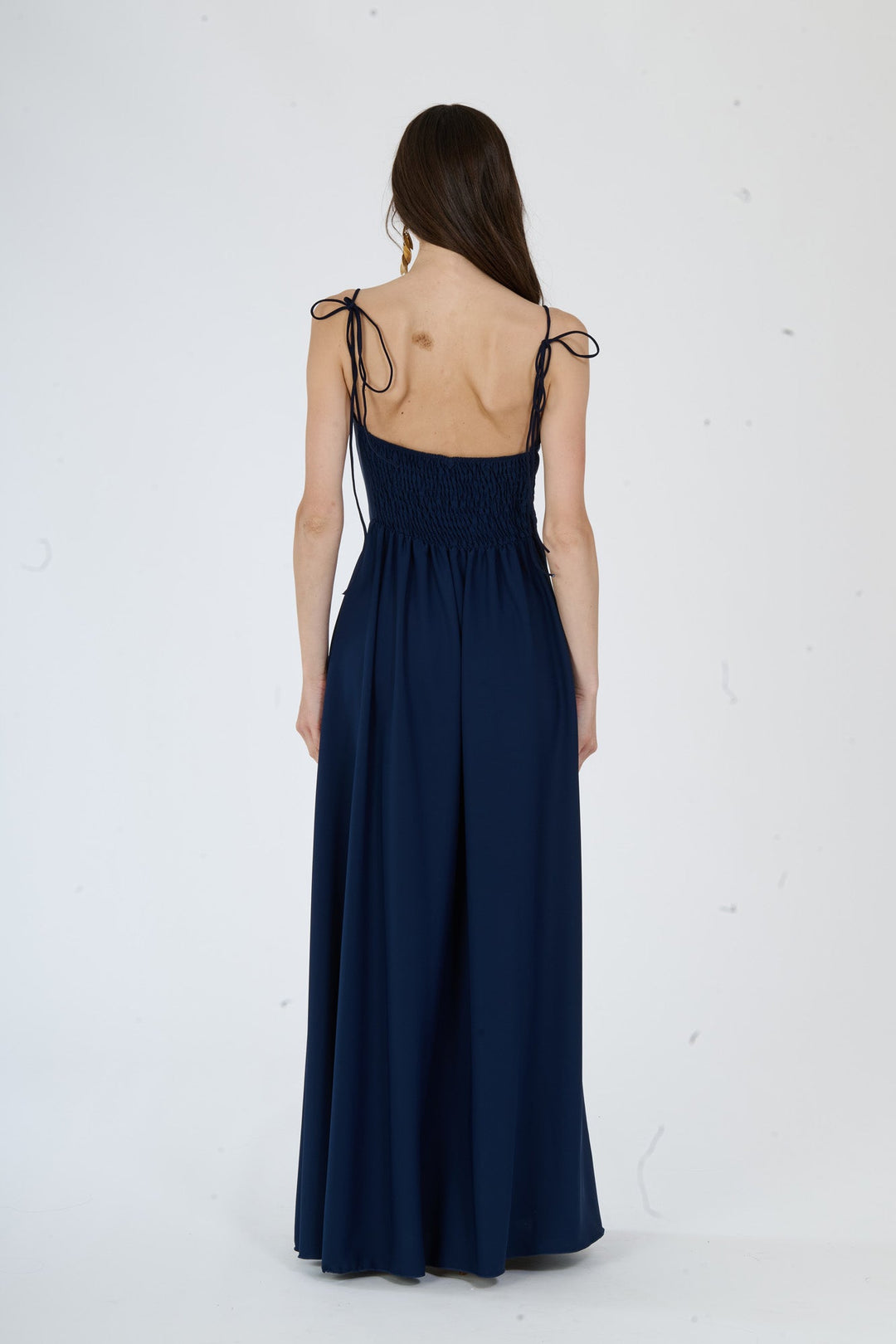 "Isadora" Dress – Long Polyester Dress with Slit and Tied Straps