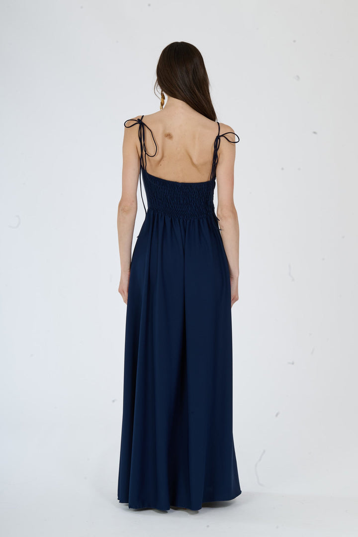 "Isadora" Dress – Long Polyester Dress with Slit and Tied Straps