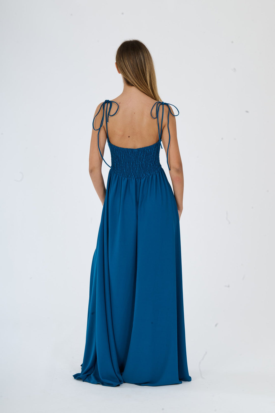 "Isadora" Dress – Long Polyester Dress with Slit and Tied Straps
