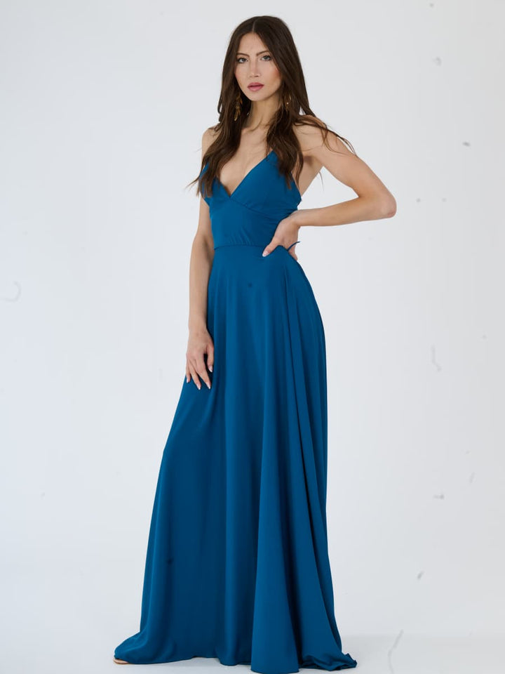 "Delfina" Dress – Elegant Long Dress in Polyester with Thin Straps and Tied Back