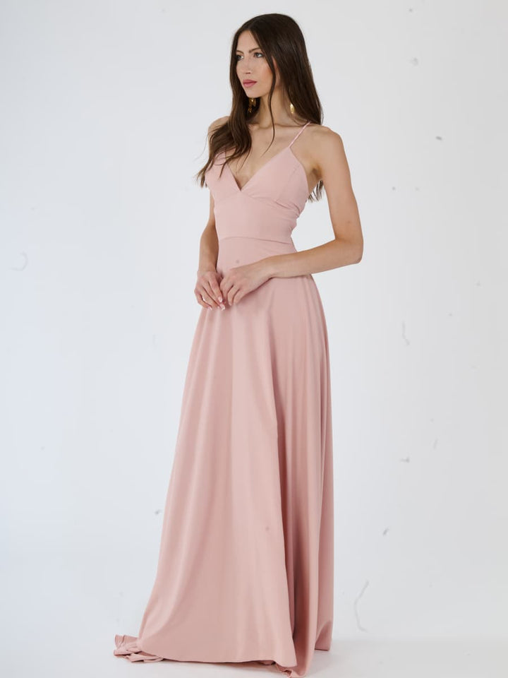 "Delfina" Dress – Elegant Long Dress in Polyester with Thin Straps and Tied Back
