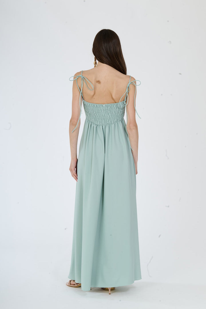 "Isadora" Dress – Long Polyester Dress with Slit and Tied Straps