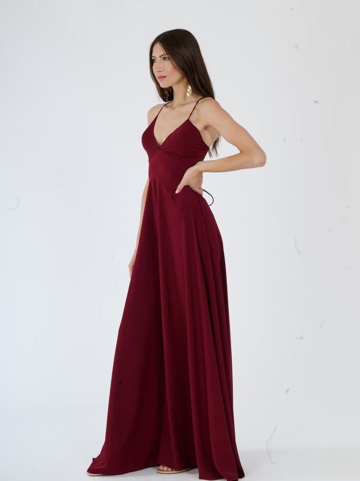"Delfina" Dress – Elegant Long Dress in Polyester with Thin Straps and Tied Back