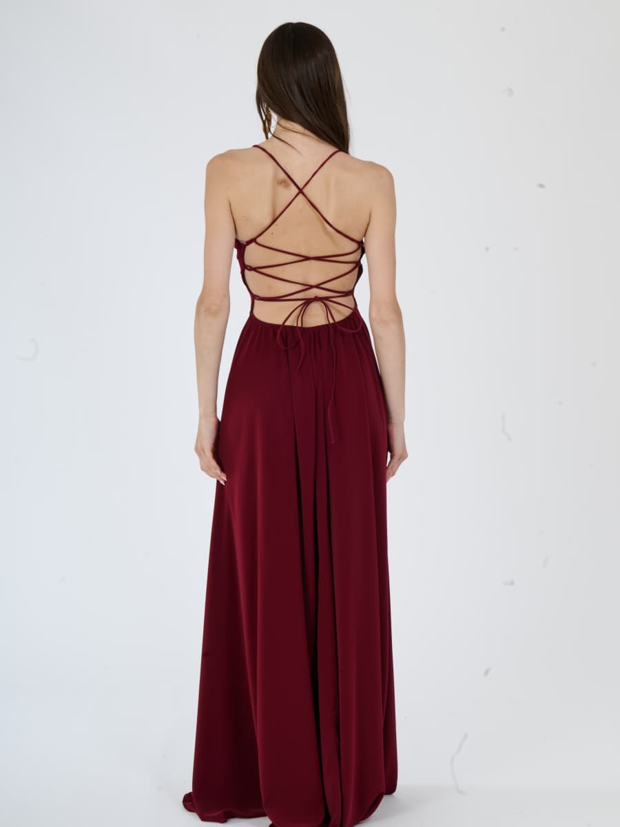 "Delfina" Dress – Elegant Long Dress in Polyester with Thin Straps and Tied Back