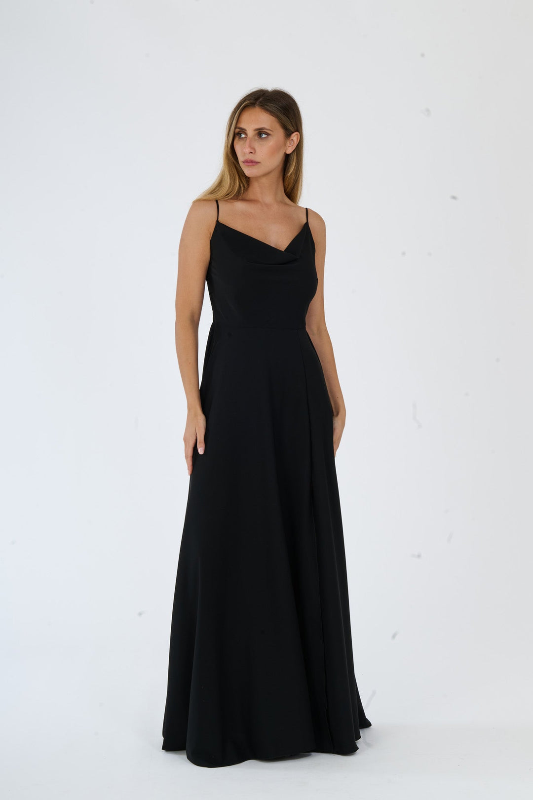 "Isadora" Dress – Long Polyester Dress with Slit and Tied Straps
