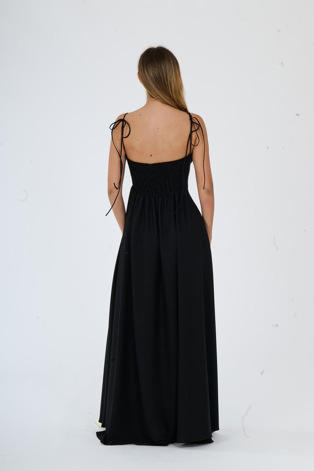 "Isadora" Dress – Long Polyester Dress with Slit and Tied Straps