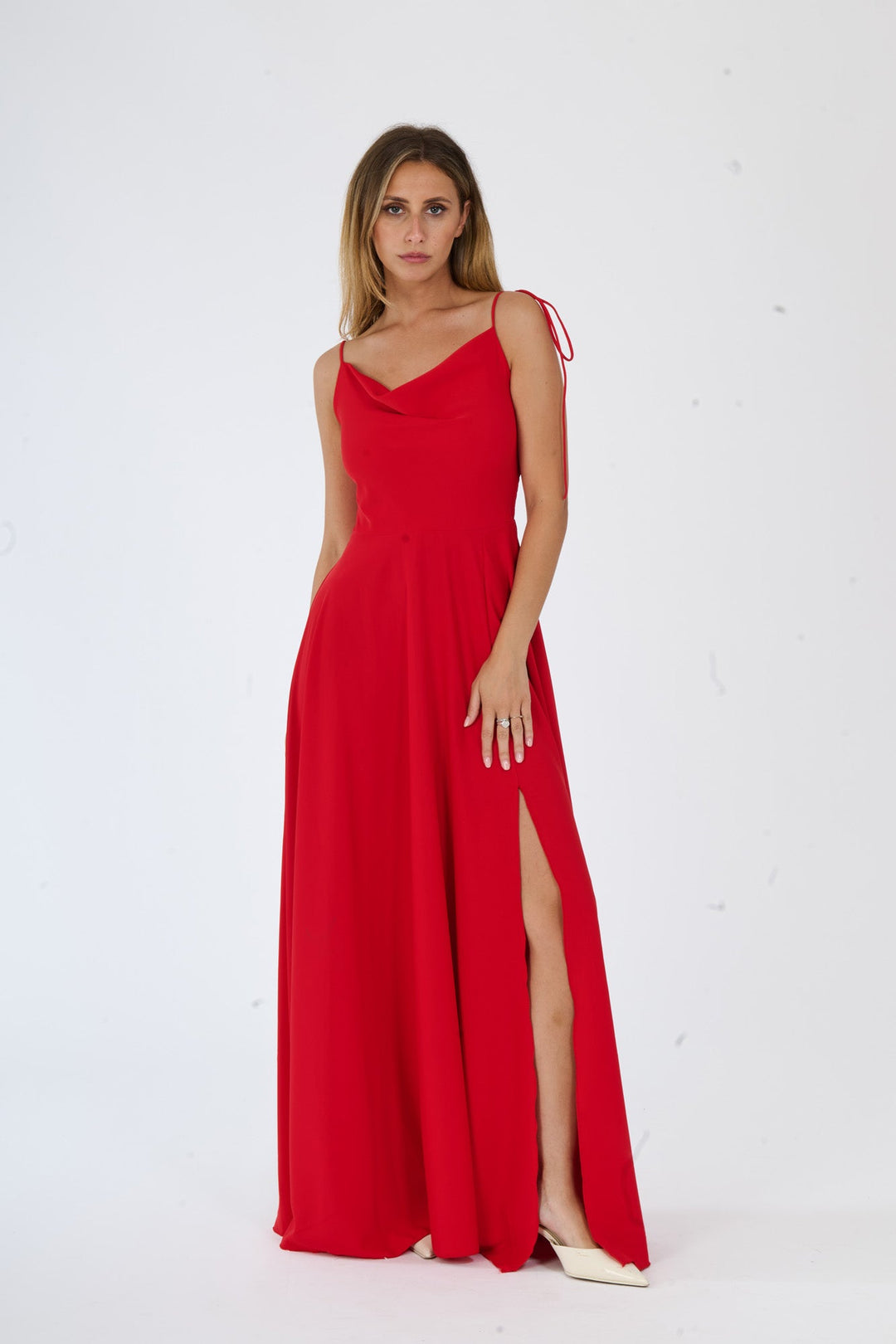 "Isadora" Dress – Long Polyester Dress with Slit and Tied Straps