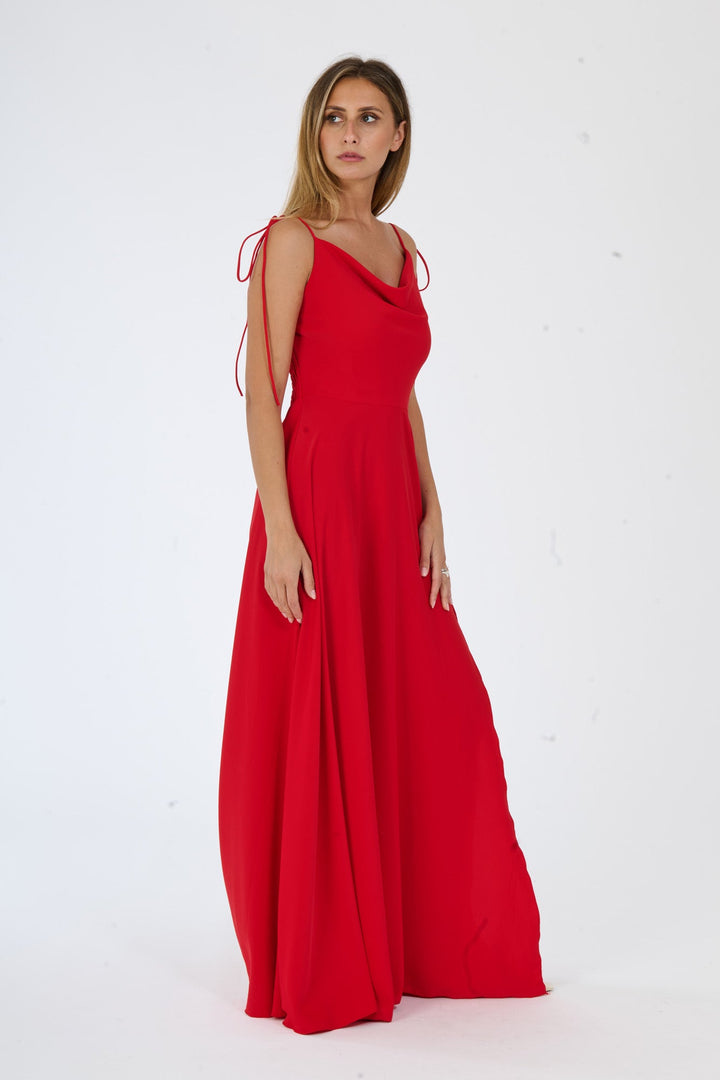 "Isadora" Dress – Long Polyester Dress with Slit and Tied Straps
