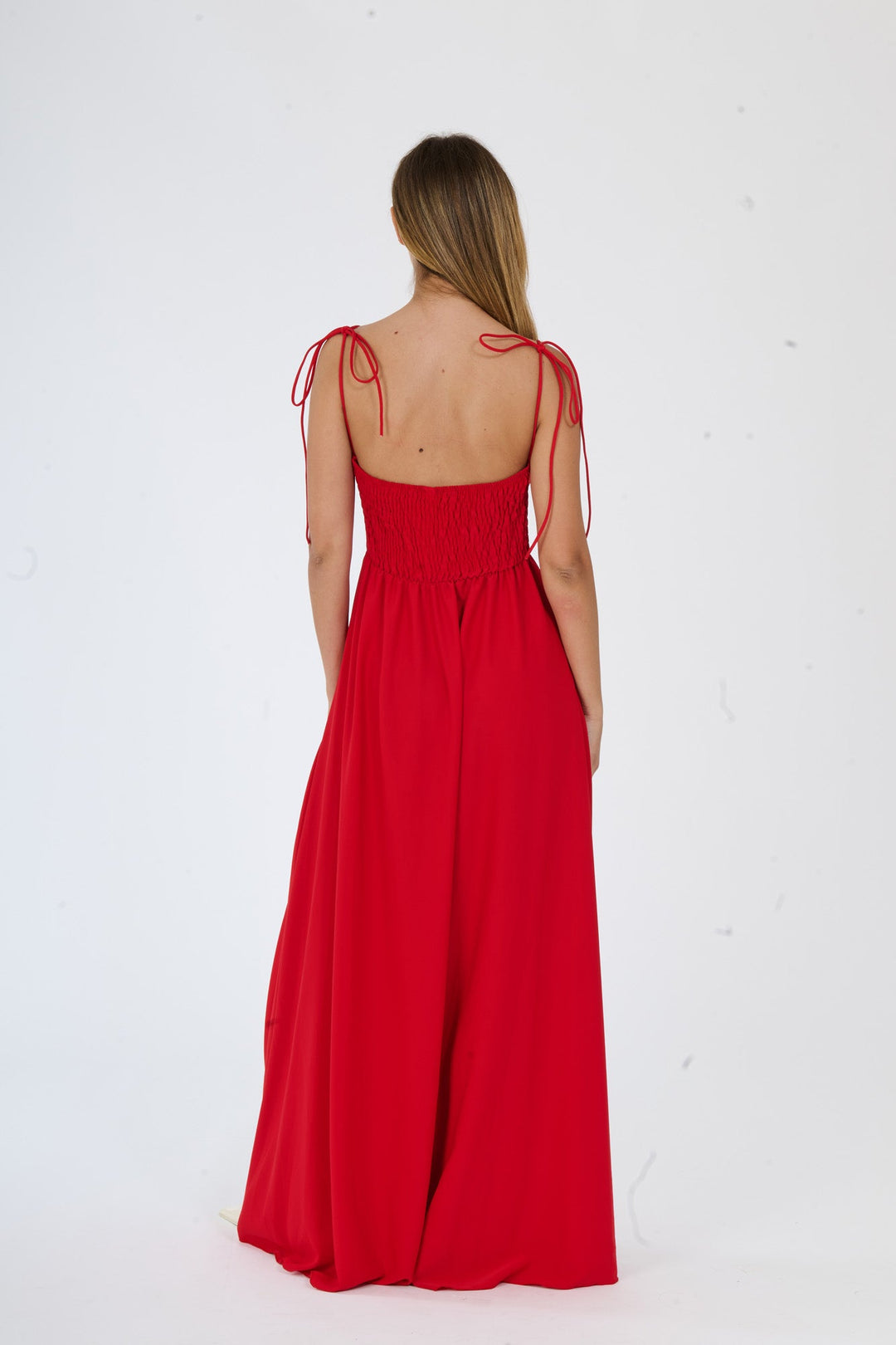 "Isadora" Dress – Long Polyester Dress with Slit and Tied Straps