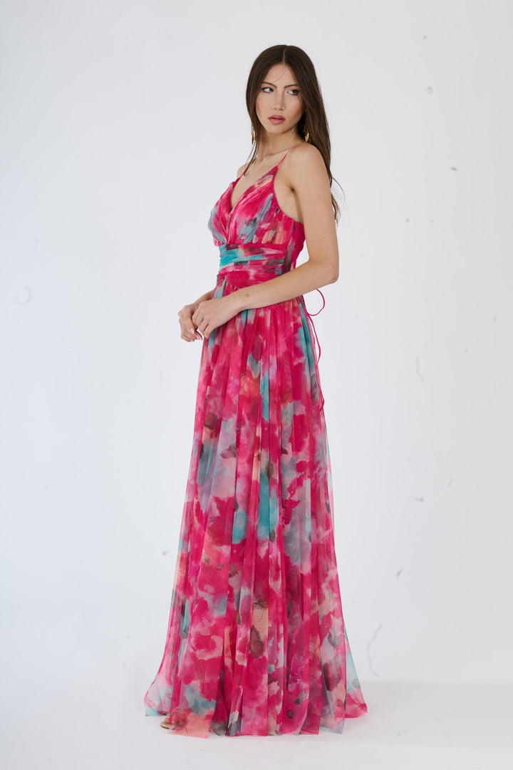 “Loreda” Dress – V-Neck Multicolor Tulle