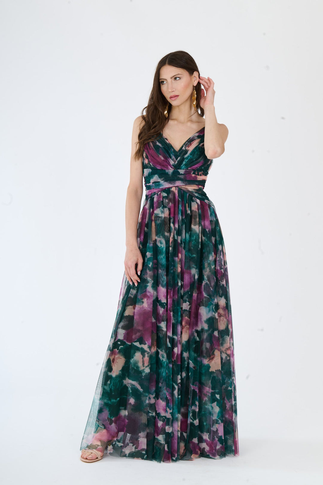 “Loreda” Dress – V-Neck Multicolor Tulle