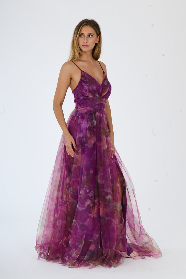 “Loreda” Dress – V-Neck Multicolor Tulle