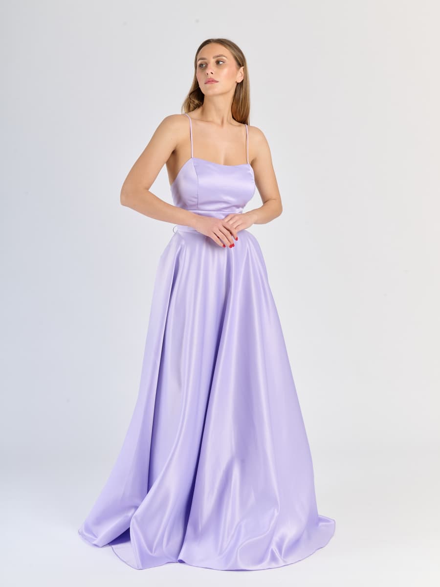 Elegant Long Satin Dress with Thin Straps – "Estella"