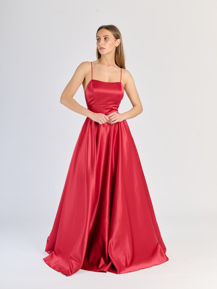Elegant Long Satin Dress with Thin Straps – "Estella"