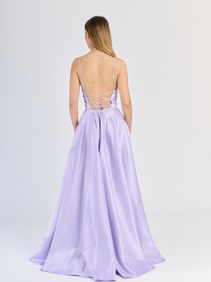Elegant Long Satin Dress with Thin Straps – "Estella"
