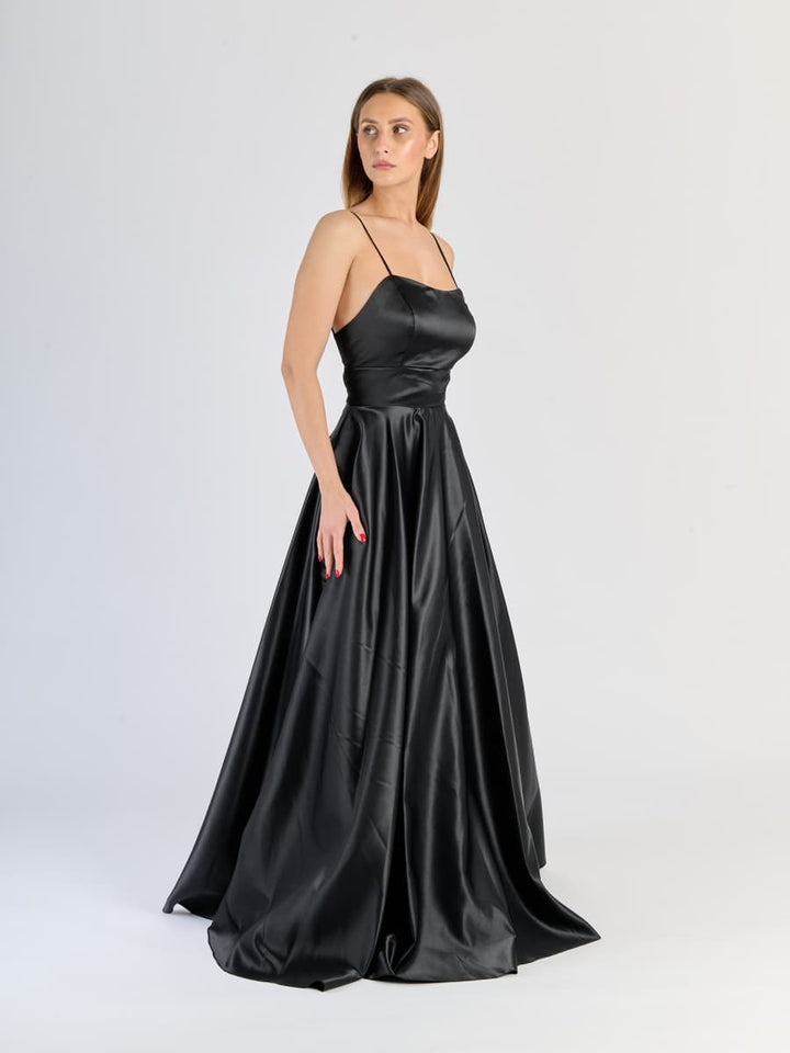 Elegant Long Satin Dress with Thin Straps – "Estella"