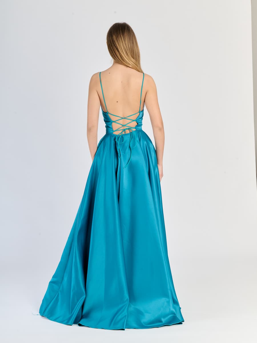 Elegant Long Satin Dress with Thin Straps – "Estella"