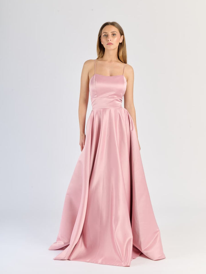 Elegant Long Satin Dress with Thin Straps – "Estella"