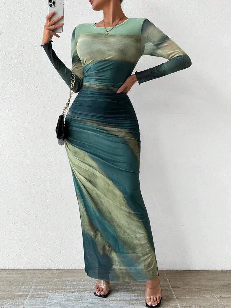 Lunette™ - Fitted Maxi Dress with Floral Print