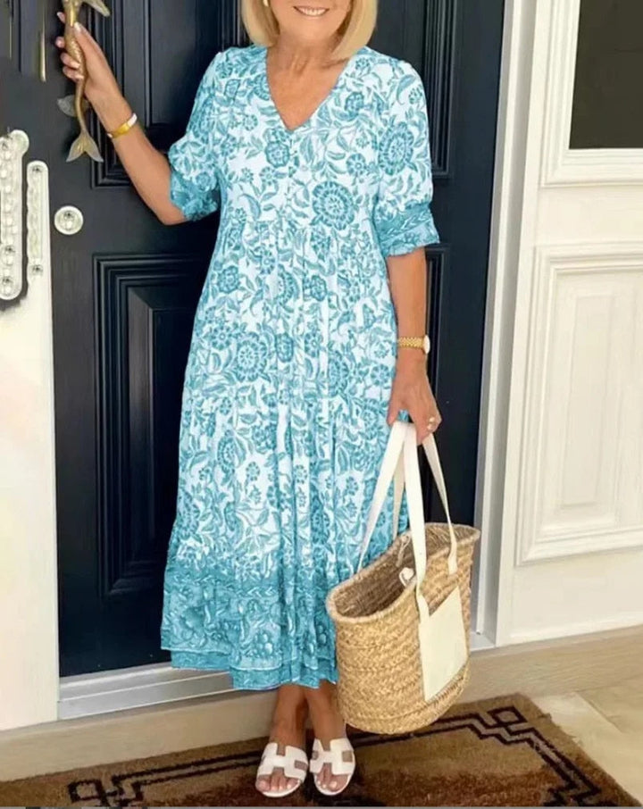 Aude™ - Elegant Floral Dress with V-Neck