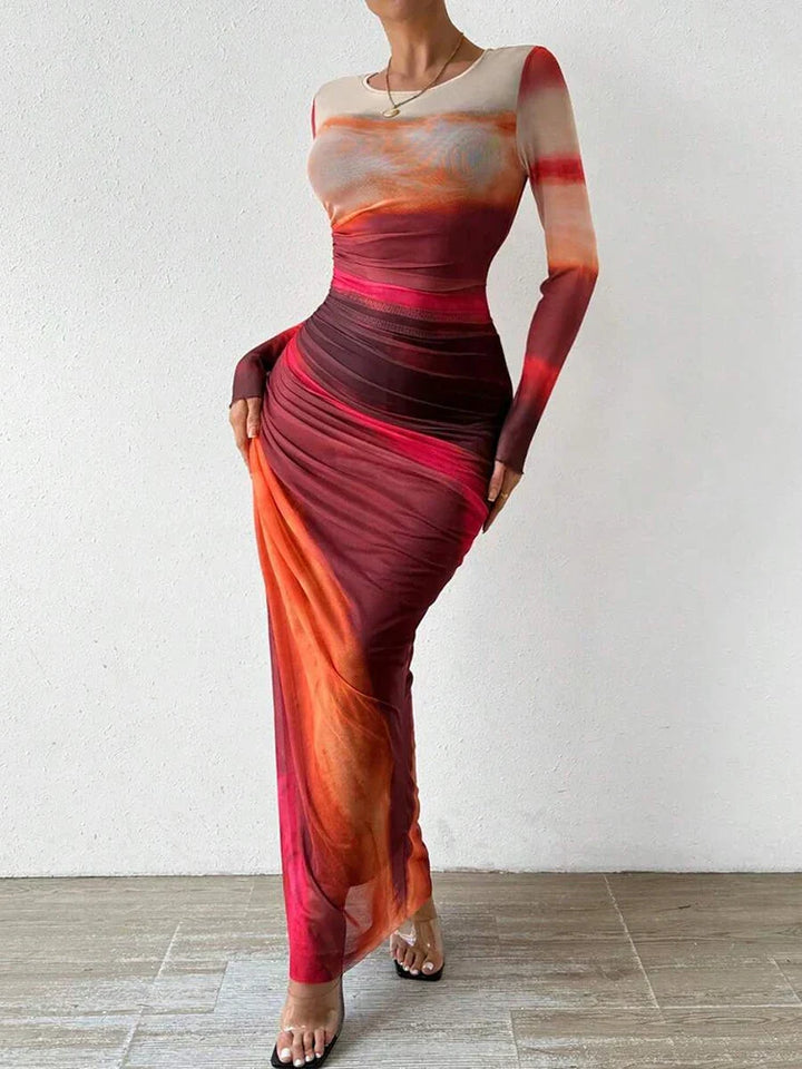 Lunette™ - Fitted Maxi Dress with Floral Print