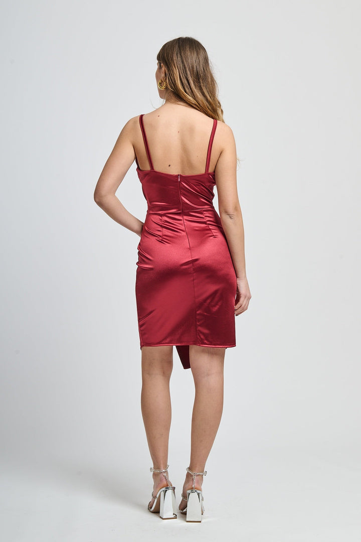 Draped Satin Dress with V-Neck Lucia