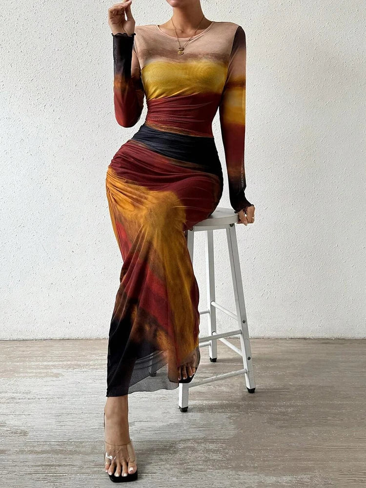 Lunette™ - Fitted Maxi Dress with Floral Print