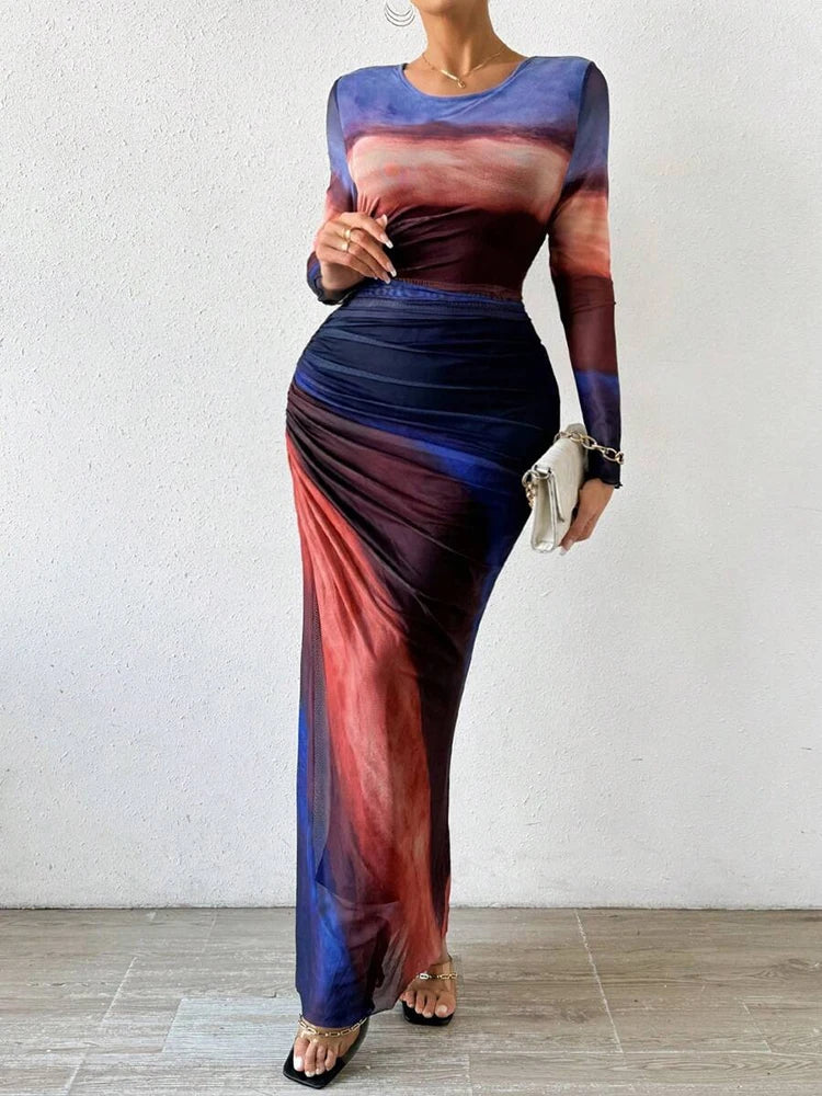 Lunette™ - Fitted Maxi Dress with Floral Print