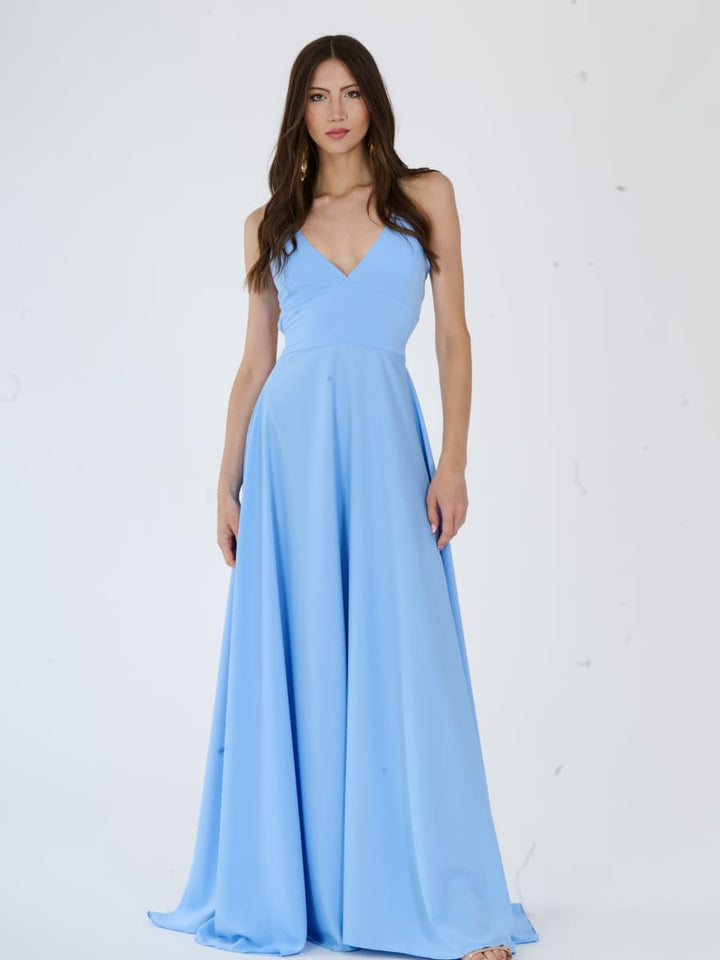 "Delfina" Dress – Elegant Long Dress in Polyester with Thin Straps and Tied Back