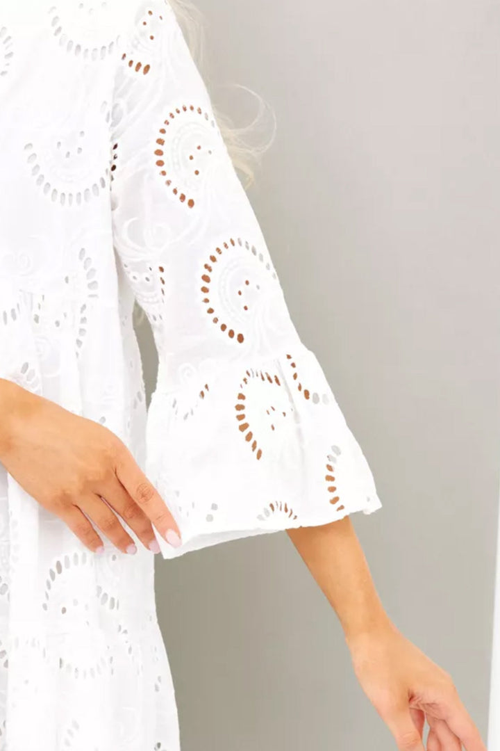 Noa™ - Cotton Dress with Embroidered Sleeves and V-Neck